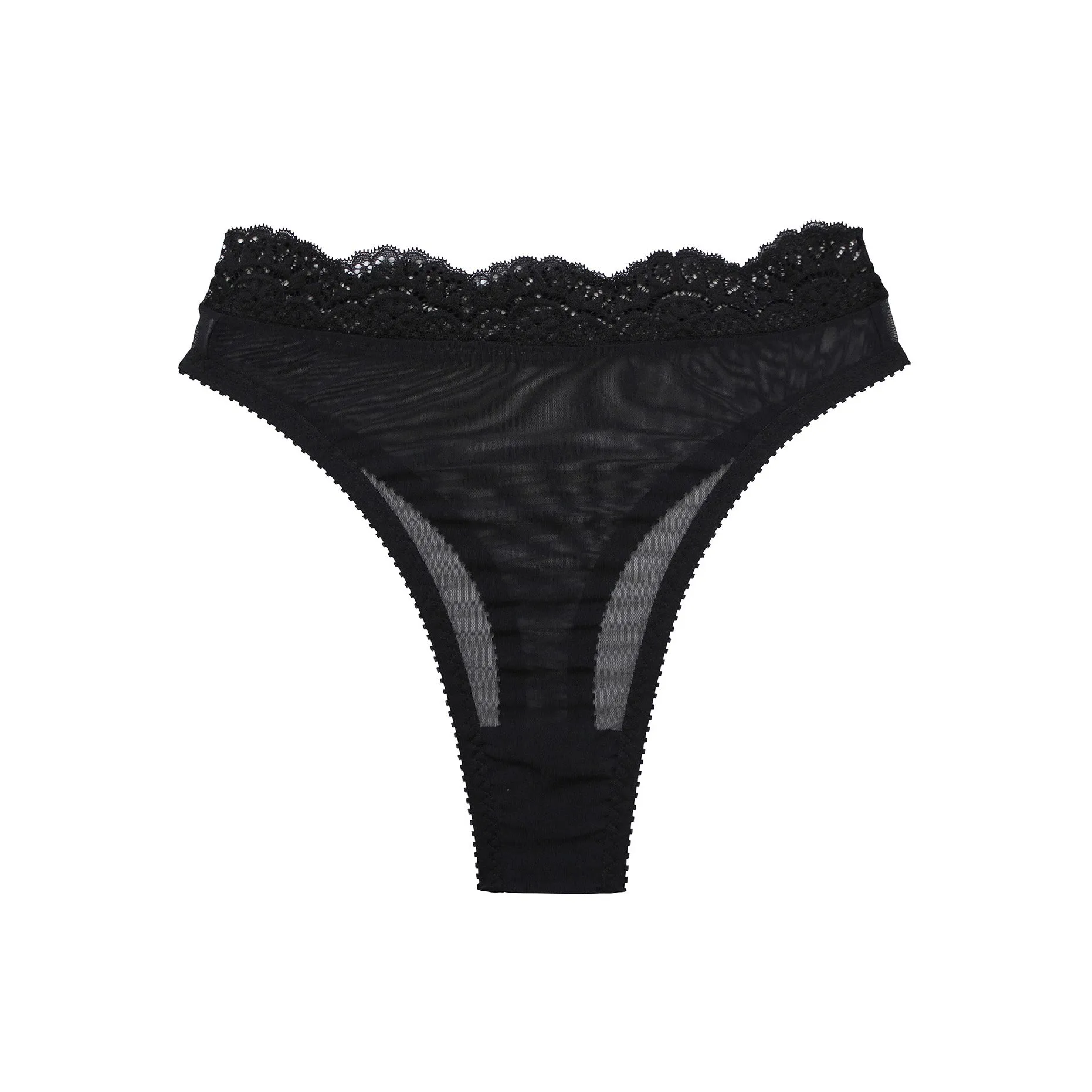 Sabrina Thong Black Mesh with Lace Trim