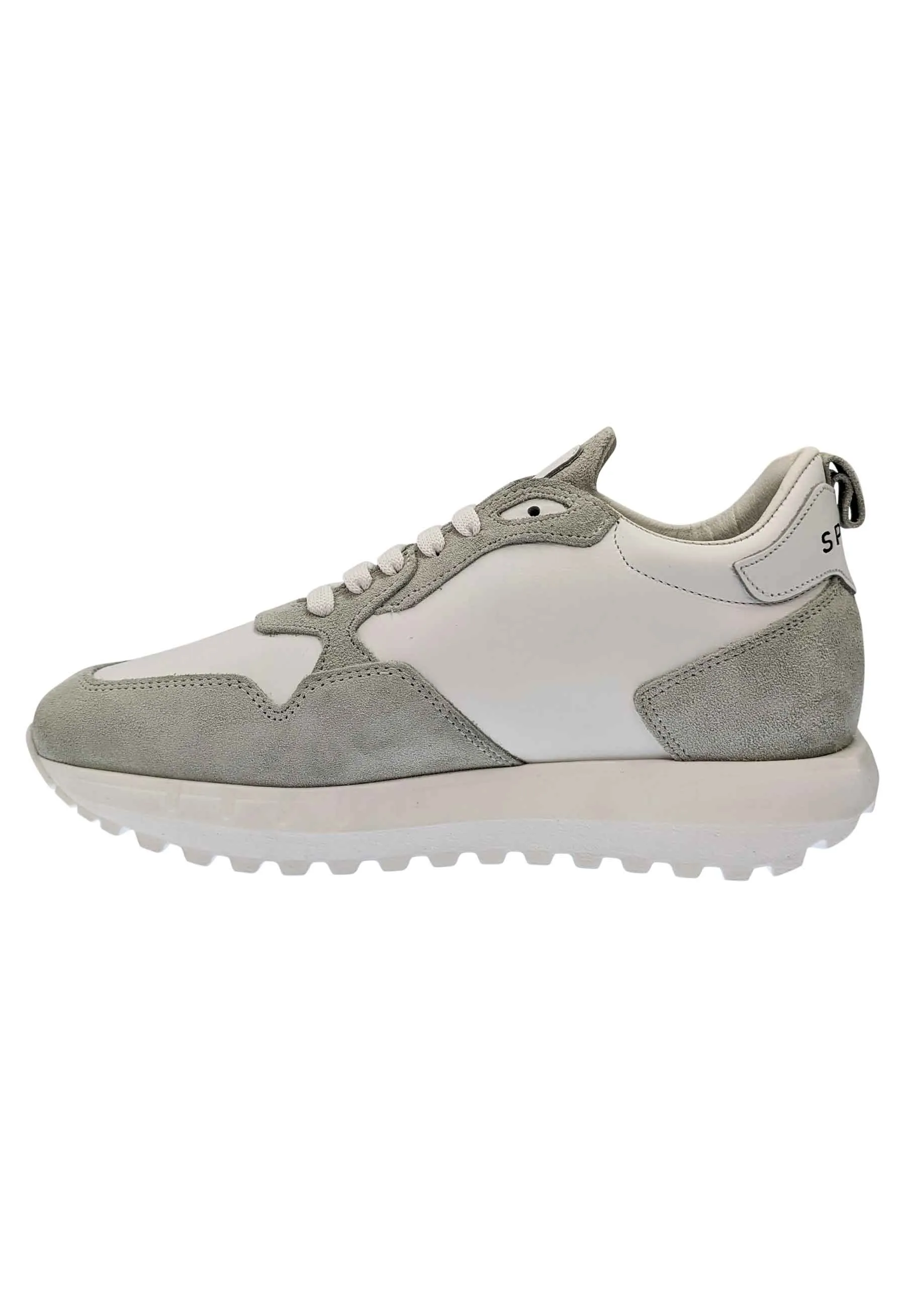 Sneakers uomo in pelle e tessuto of white con fondo alto in gomma