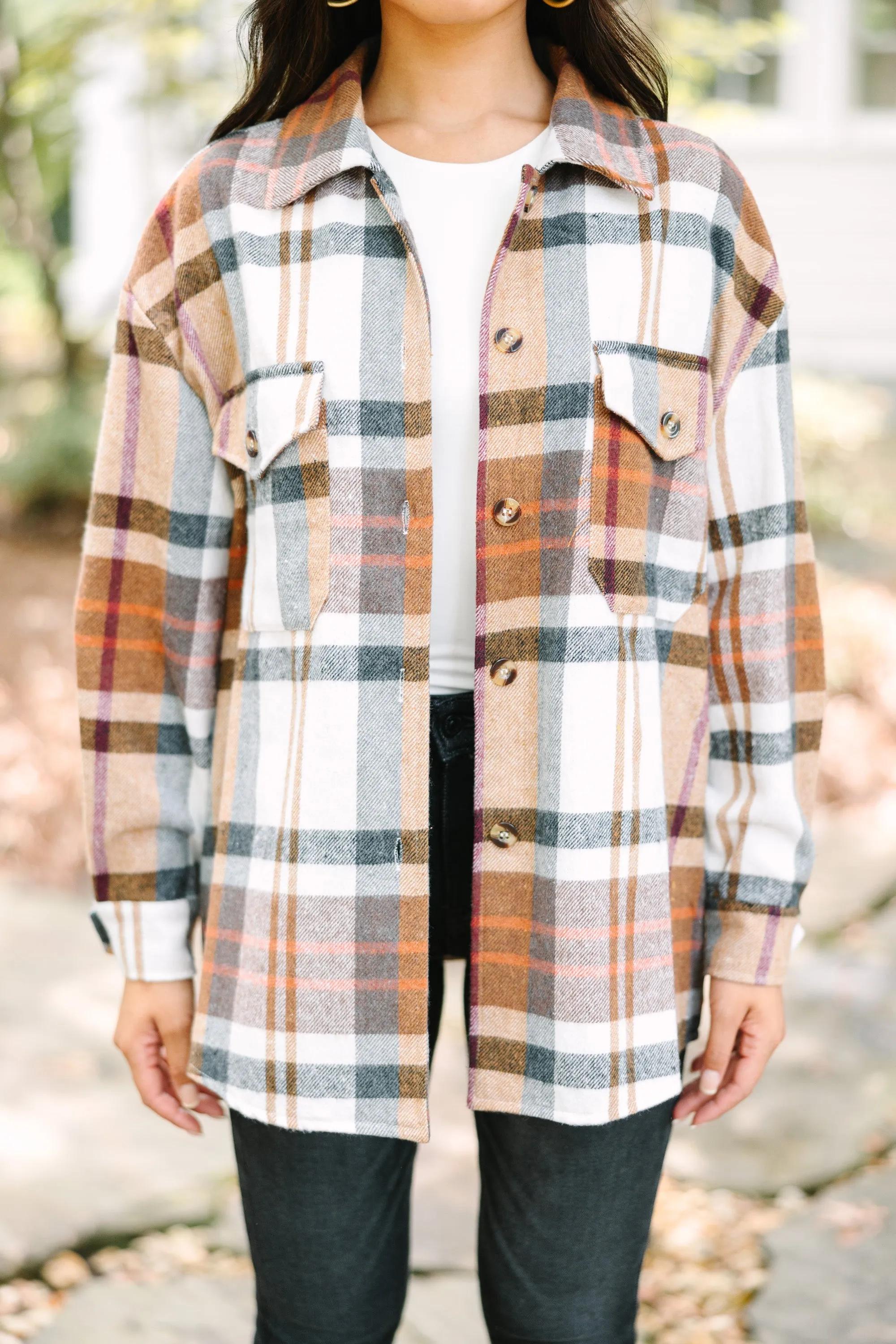 Stay In The Lead Taupe Brown Plaid Shacket