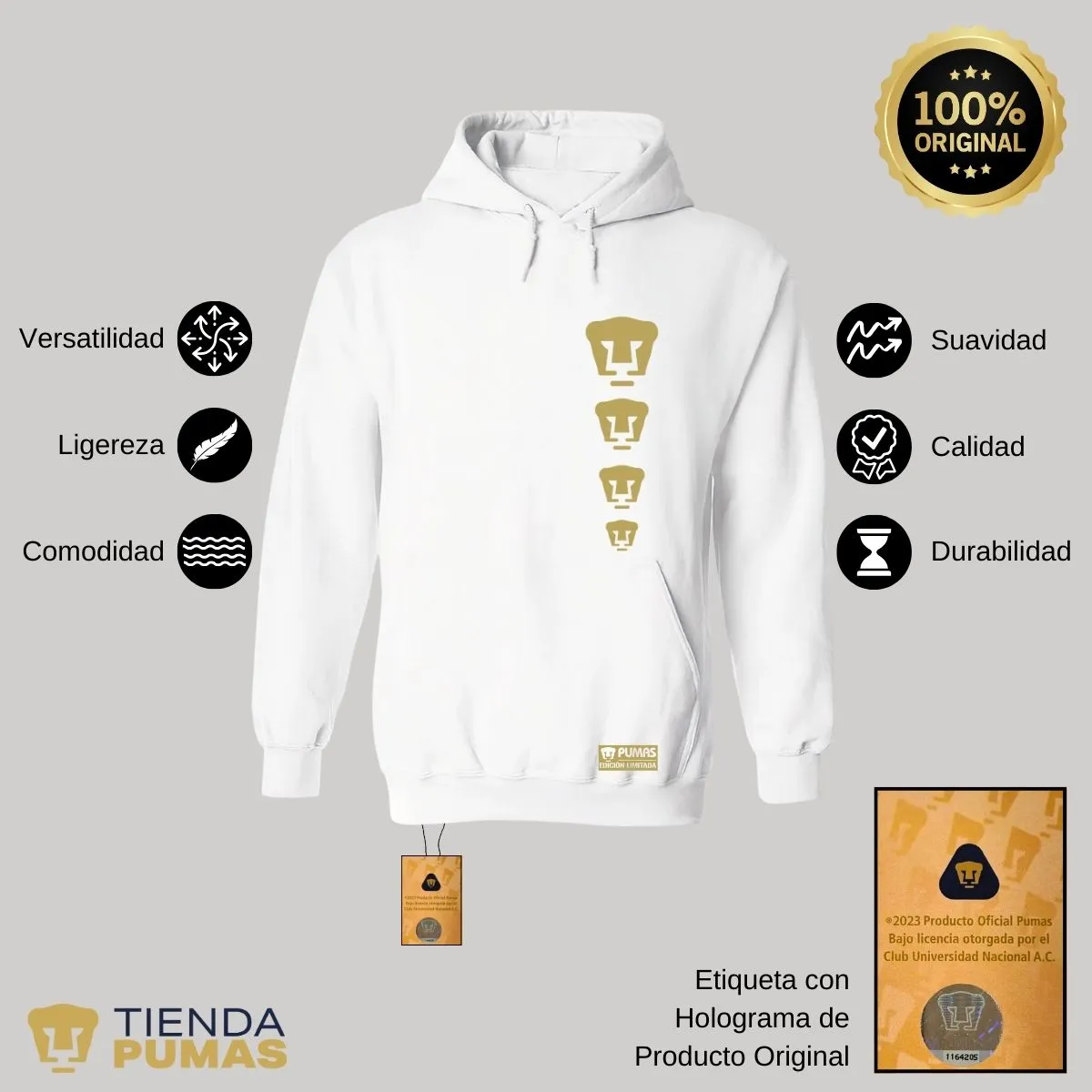 Sudadera Hombre Hoodie Pumas UNAM Edición Limitada 3 Vinil