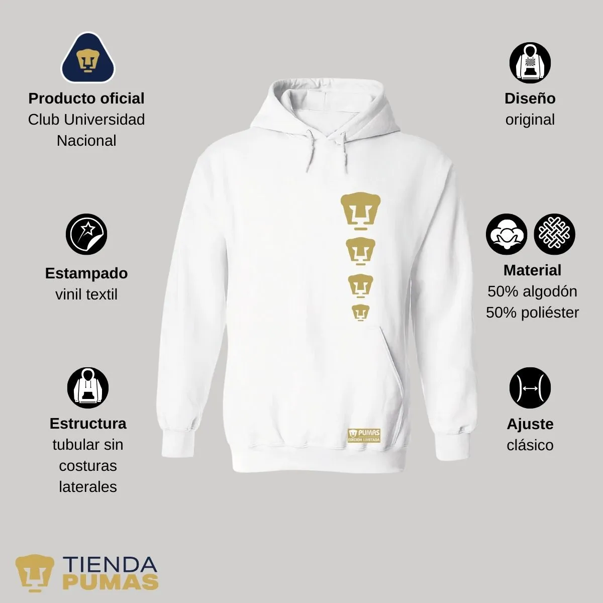 Sudadera Hombre Hoodie Pumas UNAM Edición Limitada 3 Vinil