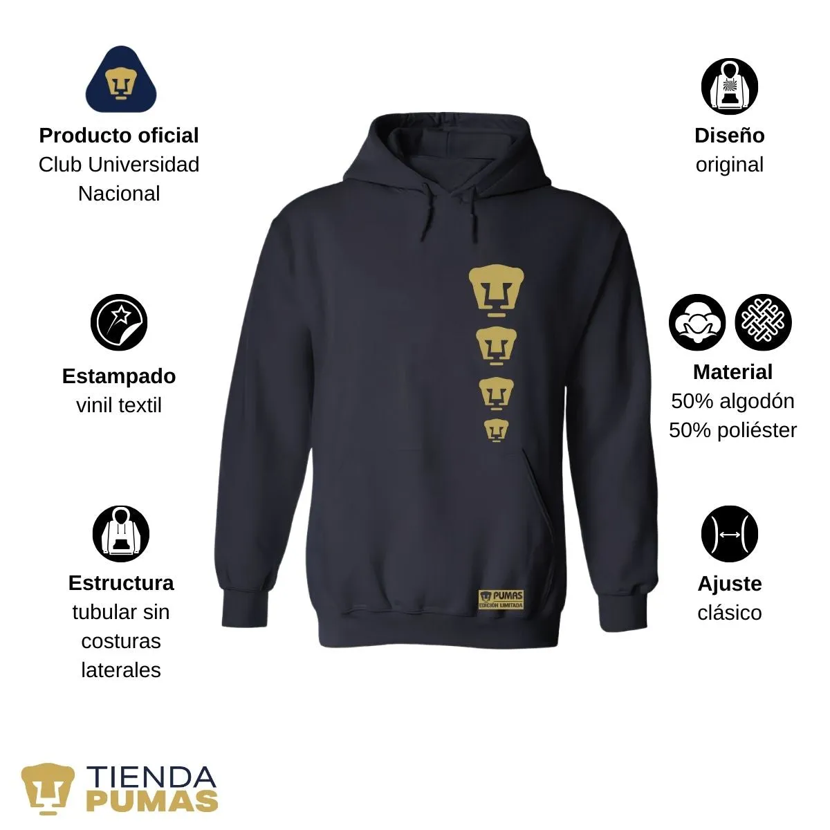 Sudadera Hombre Hoodie Pumas UNAM Edición Limitada 3 Vinil