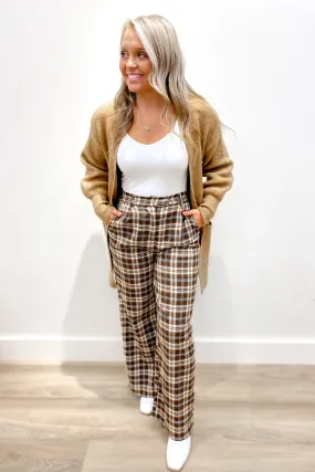 Sweet Creature Plaid High Waisted Pants Brown