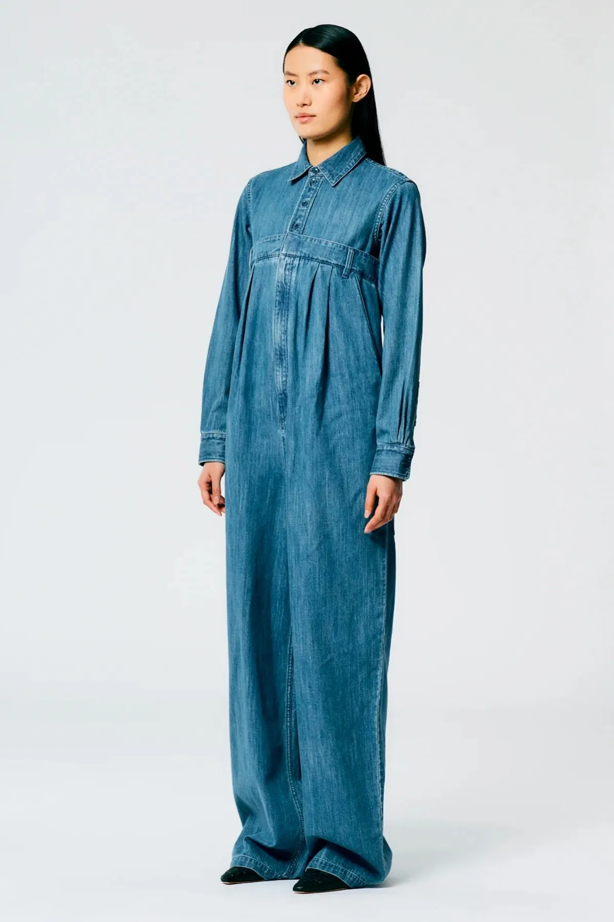 Tibi Lightweight Stonewashed Denim Jumpsuit - Denim Blue