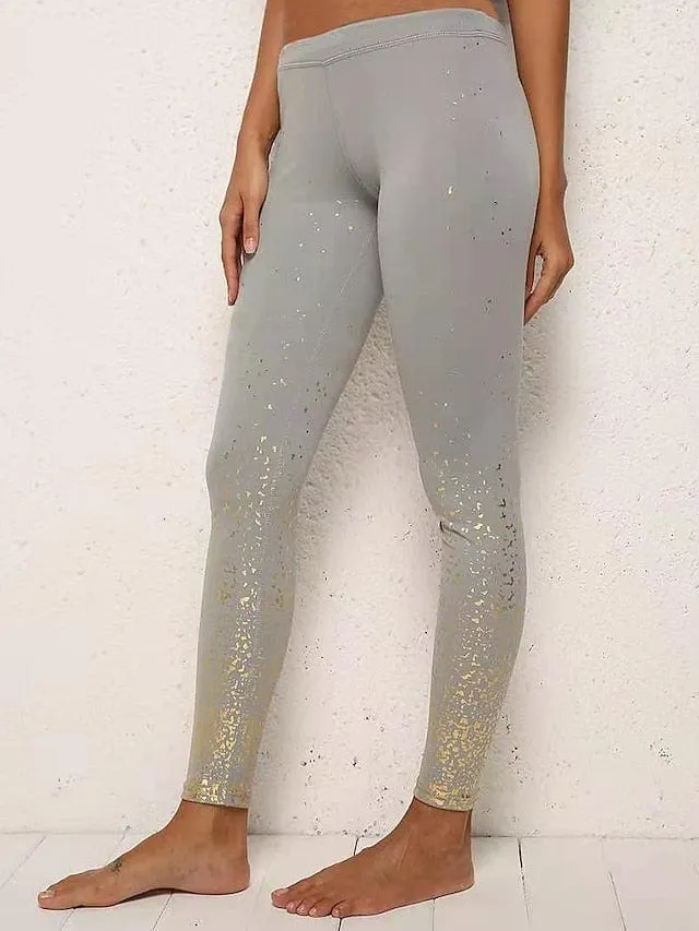 Trendy Silver Black White Print Leggings for Fall and Winter Parties