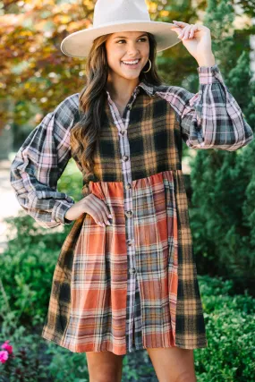 Turn You Around Orange Plaid Dress