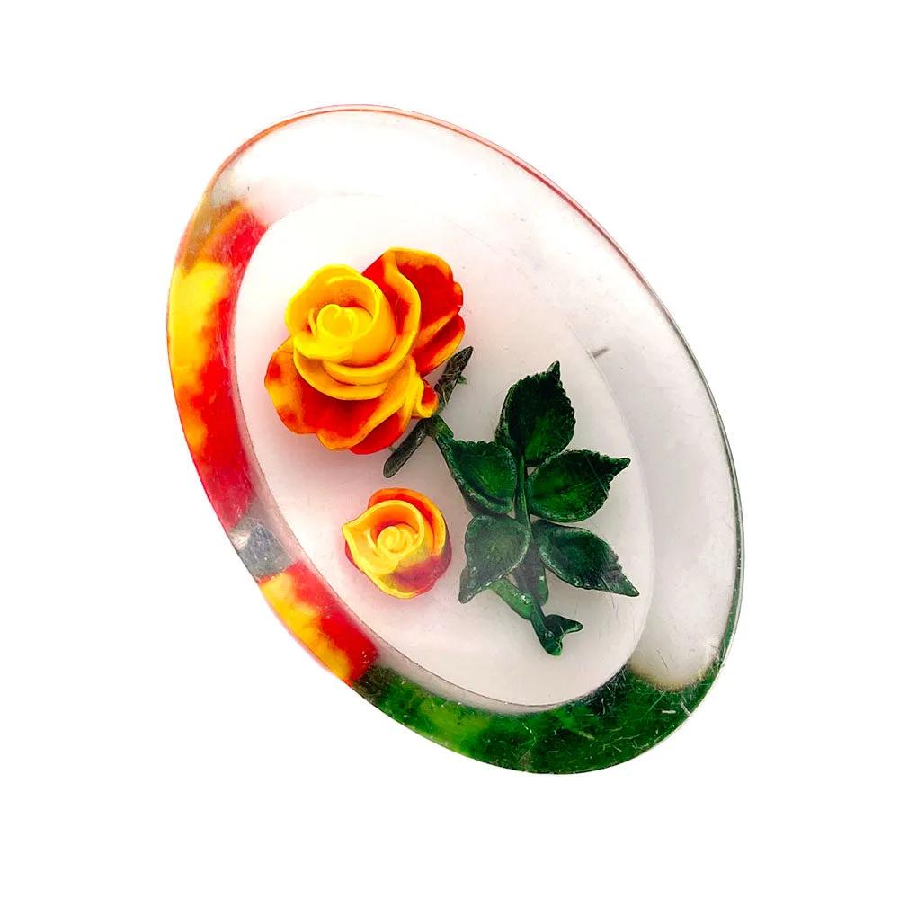 【USA輸入】 ヴィンテージ インタリオ ルーサイト ローズ ブローチ/Vintage Lucite Reverse Carved Rose Brooch