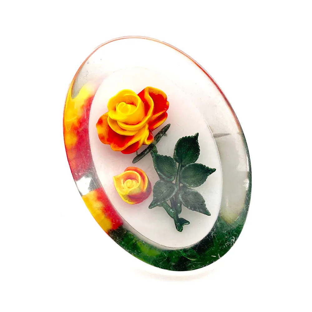 【USA輸入】 ヴィンテージ インタリオ ルーサイト ローズ ブローチ/Vintage Lucite Reverse Carved Rose Brooch