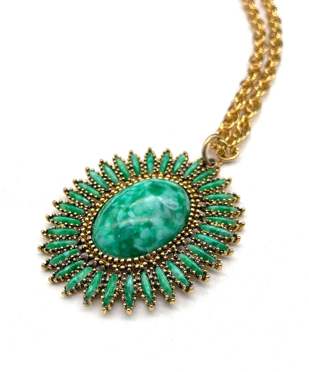 【USA輸入】ヴィンテージ CELEBRITY グリーン マーブル カボション ネックレス/Vintage CELEBRITY Green Marble Cabochon Necklace