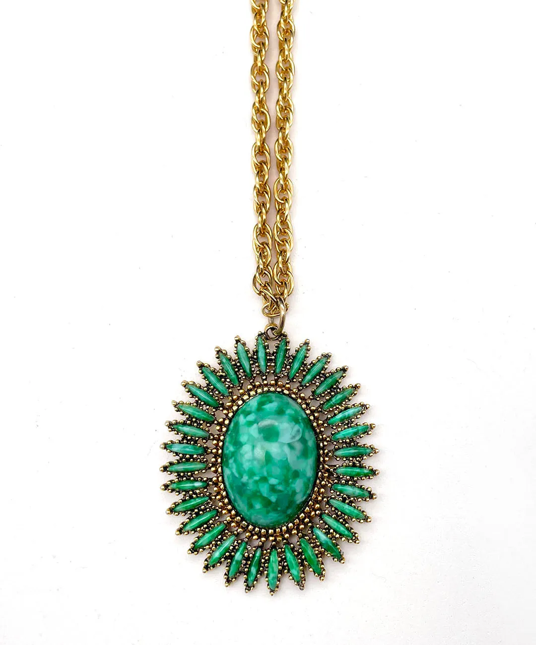 【USA輸入】ヴィンテージ CELEBRITY グリーン マーブル カボション ネックレス/Vintage CELEBRITY Green Marble Cabochon Necklace