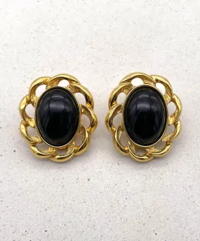 【USA輸入】ヴィンテージ MONET ブラック カボション イヤリング/Vintage MONET Black Cabochon Clip On Earrings