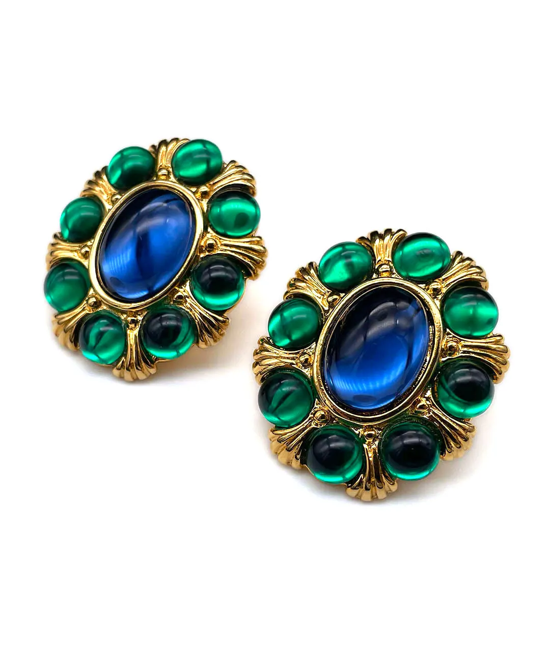 【USA輸入】ヴィンテージ NAPIER ブルー グリーン カボション ピアス/Vintage NAPIER Blue Green Cabochon Post Earrings