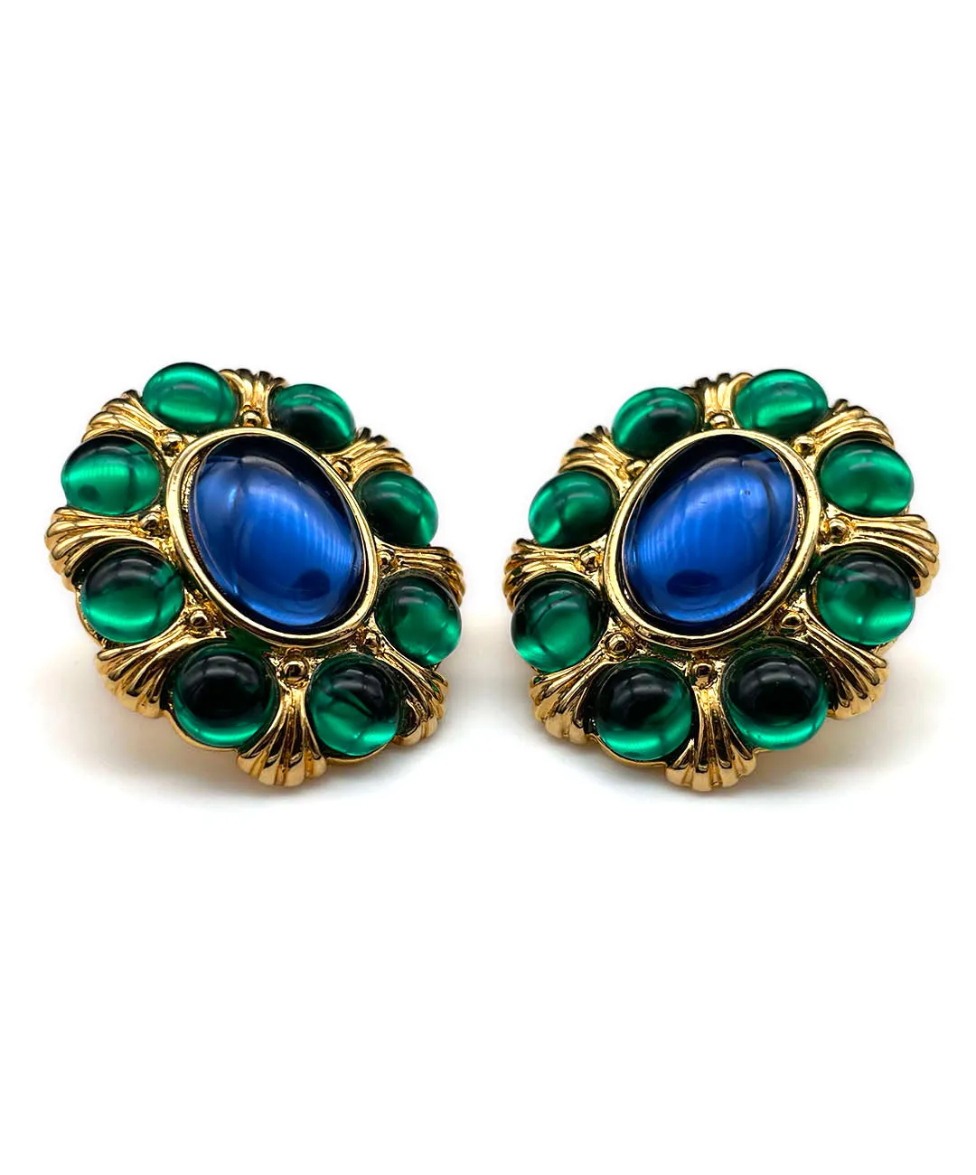 【USA輸入】ヴィンテージ NAPIER ブルー グリーン カボション ピアス/Vintage NAPIER Blue Green Cabochon Post Earrings