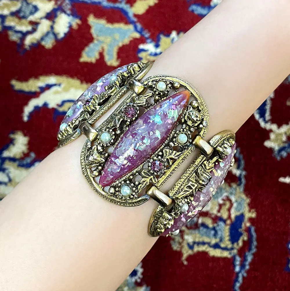 【USA輸入】ヴィンテージ SELRO コンフェッティ モーブピンク ルーサイト ブレスレット/Vintage SELRO Confetti Mauve Pink Lucite Bracelet