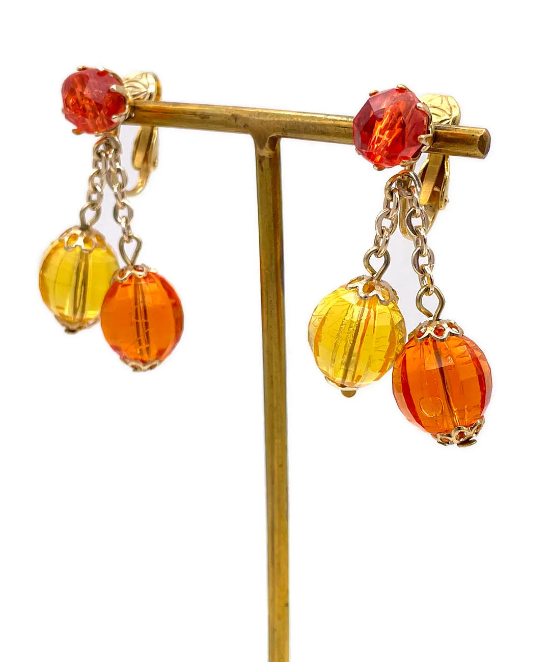 【USA輸入】ヴィンテージ オレンジ イエロー ファセットビーズ イヤリング/VINTAGE ORANGE YELLOW FACETED BEADS Clip On Earrings