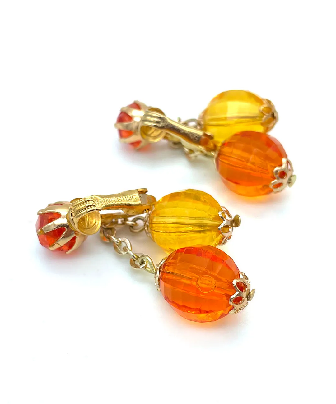 【USA輸入】ヴィンテージ オレンジ イエロー ファセットビーズ イヤリング/VINTAGE ORANGE YELLOW FACETED BEADS Clip On Earrings