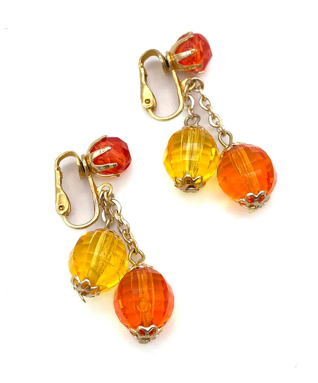 【USA輸入】ヴィンテージ オレンジ イエロー ファセットビーズ イヤリング/VINTAGE ORANGE YELLOW FACETED BEADS Clip On Earrings