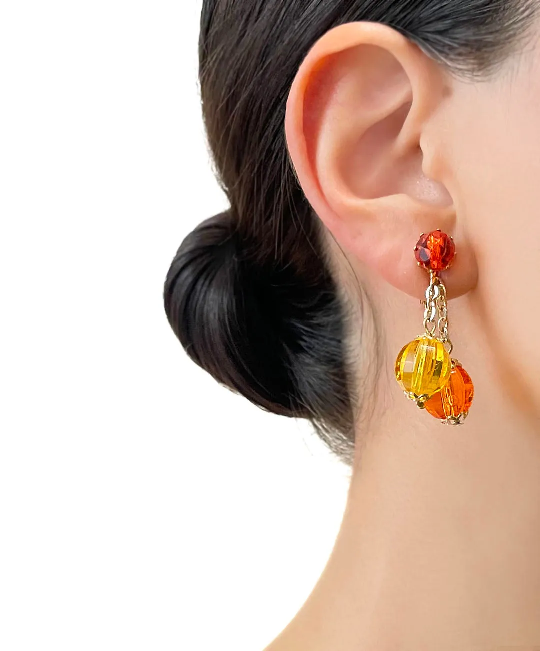 【USA輸入】ヴィンテージ オレンジ イエロー ファセットビーズ イヤリング/VINTAGE ORANGE YELLOW FACETED BEADS Clip On Earrings