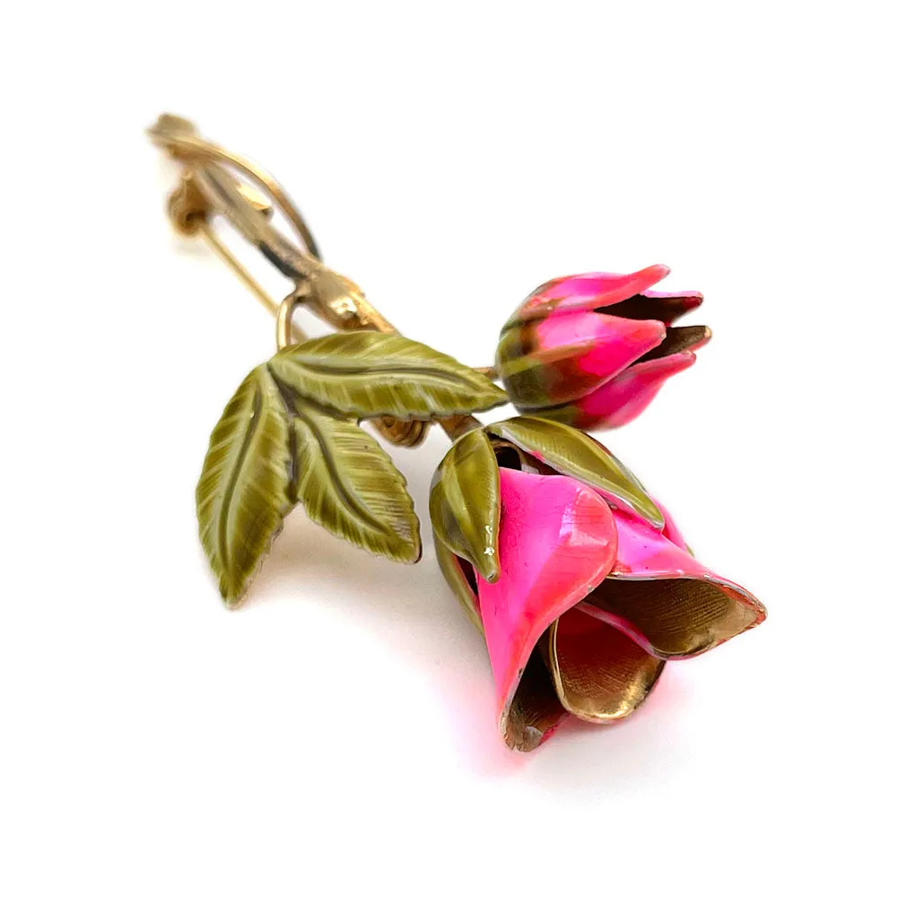 【USA輸入】ヴィンテージ ネオンピンク エナメル ローズ ブローチ/Vintage Neon Pink Enamel Rose Brooch