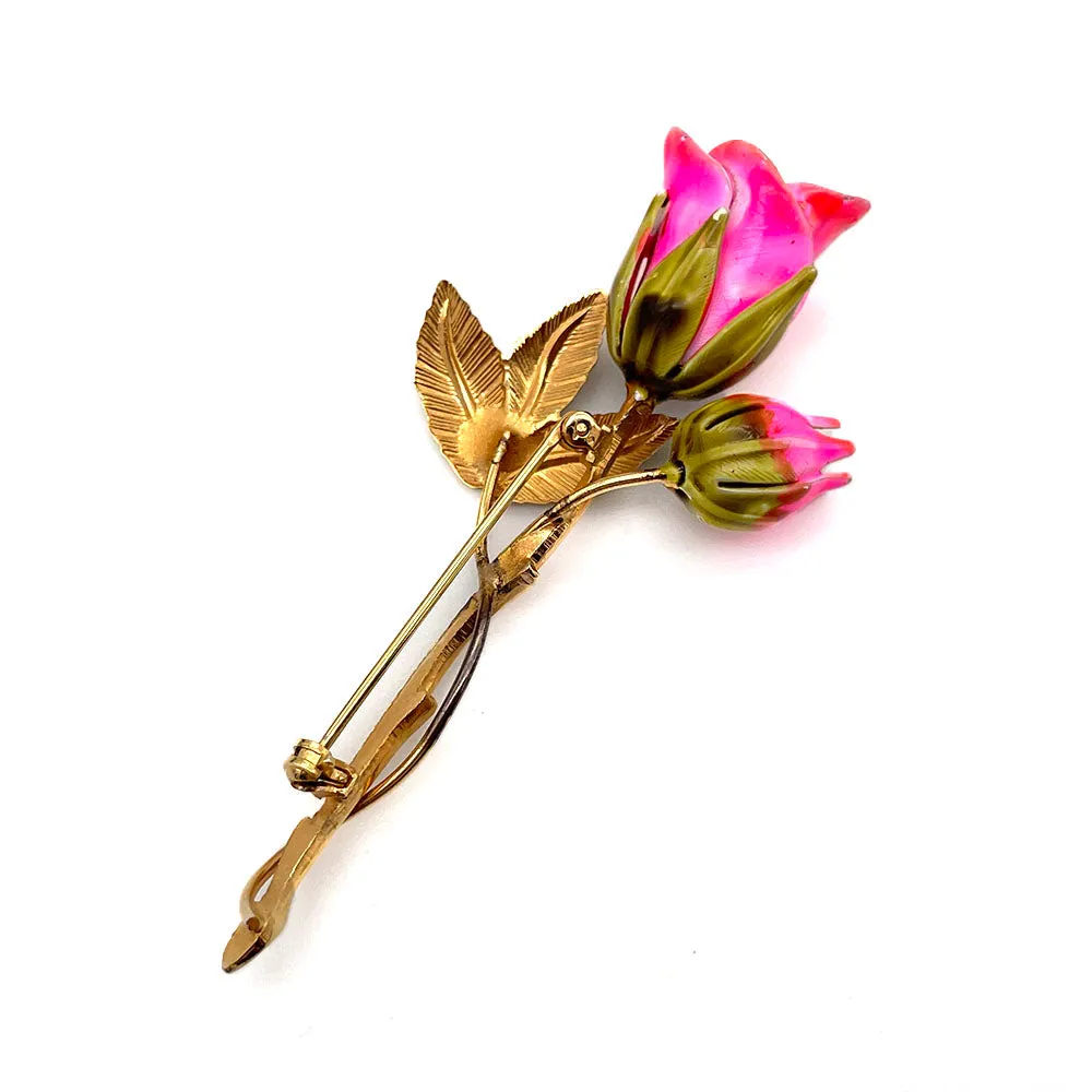 【USA輸入】ヴィンテージ ネオンピンク エナメル ローズ ブローチ/Vintage Neon Pink Enamel Rose Brooch