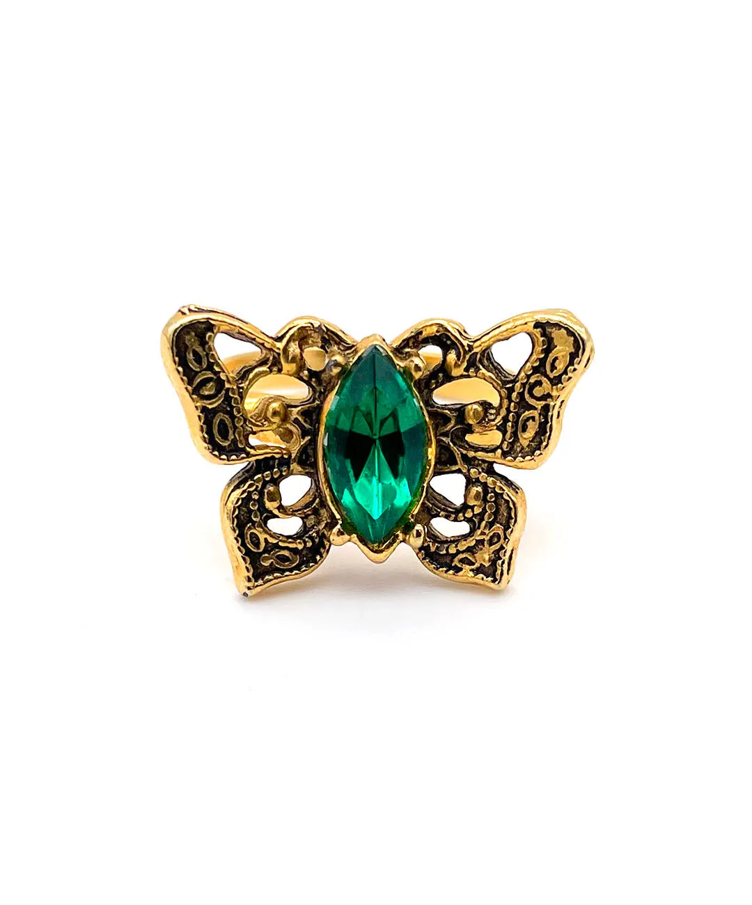 【USA輸入】ヴィンテージ バタフライ エメラルド ビジュー リング/Vintage Butterfly Emerald Bijou Ring