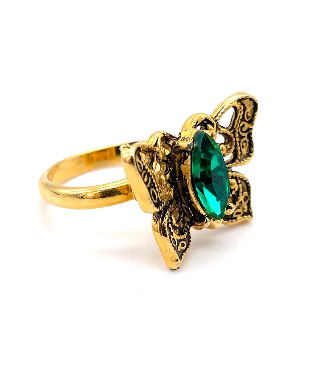 【USA輸入】ヴィンテージ バタフライ エメラルド ビジュー リング/Vintage Butterfly Emerald Bijou Ring