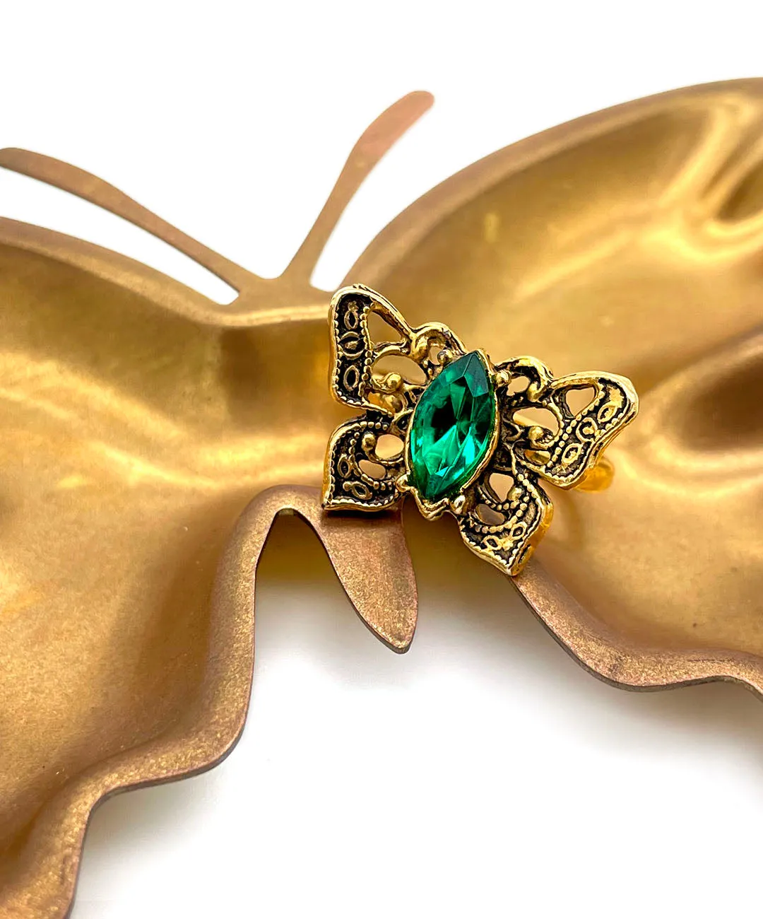 【USA輸入】ヴィンテージ バタフライ エメラルド ビジュー リング/Vintage Butterfly Emerald Bijou Ring