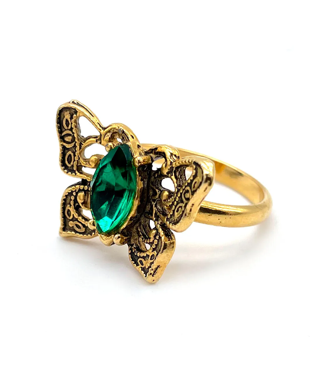 【USA輸入】ヴィンテージ バタフライ エメラルド ビジュー リング/Vintage Butterfly Emerald Bijou Ring