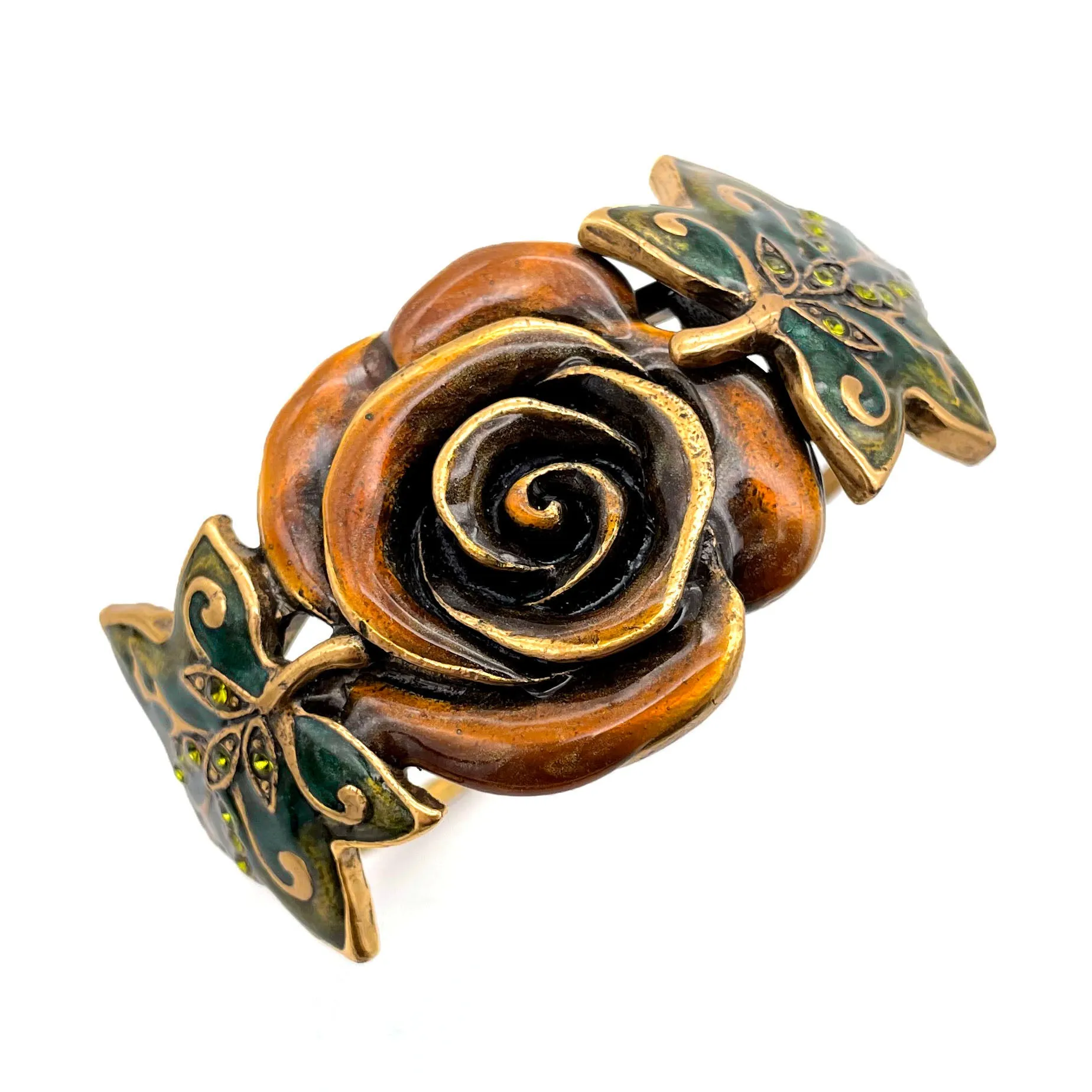 【USA輸入】ヴィンテージ ブラウンローズ エナメル ビジュー バングル/Vintage Brown Rose Enamel Bijou Bangle