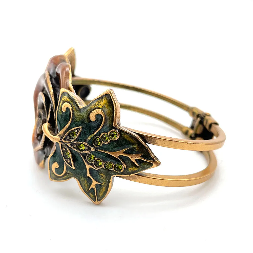 【USA輸入】ヴィンテージ ブラウンローズ エナメル ビジュー バングル/Vintage Brown Rose Enamel Bijou Bangle