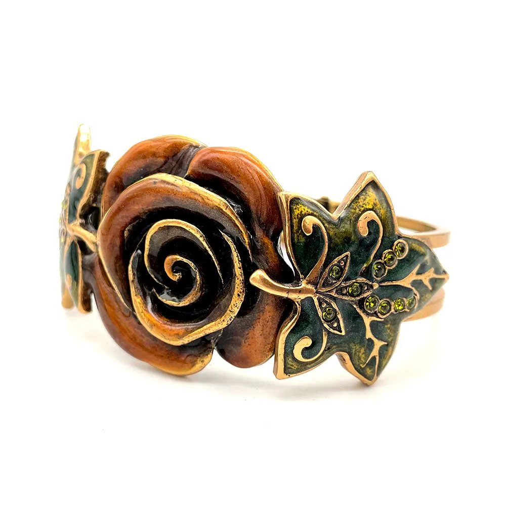 【USA輸入】ヴィンテージ ブラウンローズ エナメル ビジュー バングル/Vintage Brown Rose Enamel Bijou Bangle