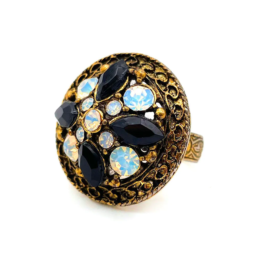 【USA輸入】ヴィンテージ ブラック オパールホワイト ビジュー リング/Vintage Black Opal White Bijou Ring