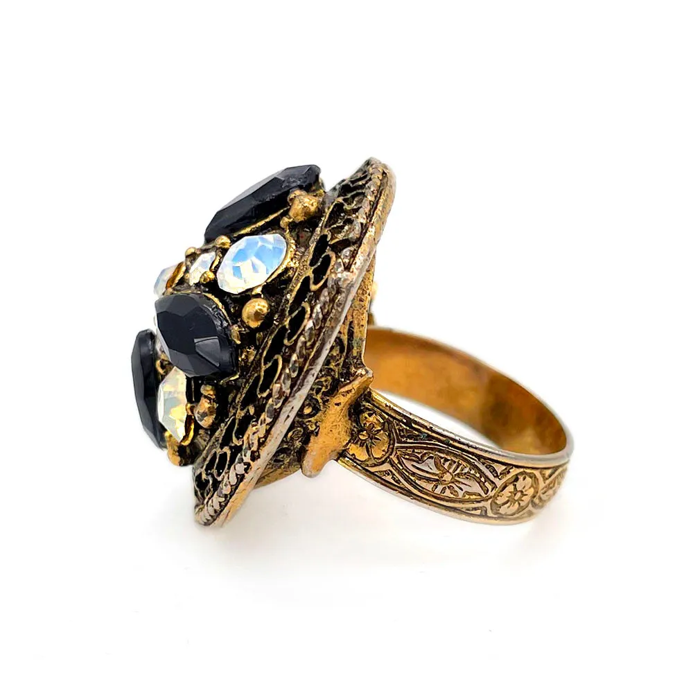 【USA輸入】ヴィンテージ ブラック オパールホワイト ビジュー リング/Vintage Black Opal White Bijou Ring