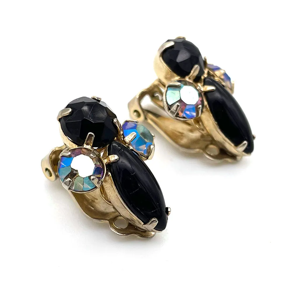 【USA輸入】ヴィンテージ ブラック オーロラ ビジュー イヤリング/Vintage Black Aurora Bijou Clip On Earrings