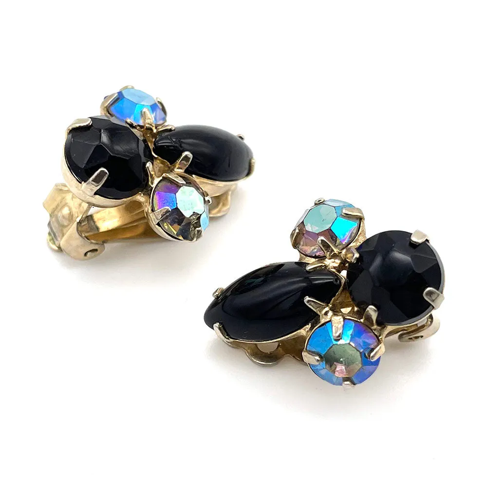 【USA輸入】ヴィンテージ ブラック オーロラ ビジュー イヤリング/Vintage Black Aurora Bijou Clip On Earrings