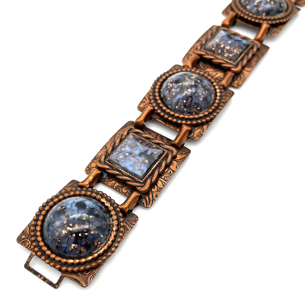 【USA輸入】ヴィンテージ ブルー カボション コッパー ブレスレット/Vintage Blue Cabochon Copper Bracelet