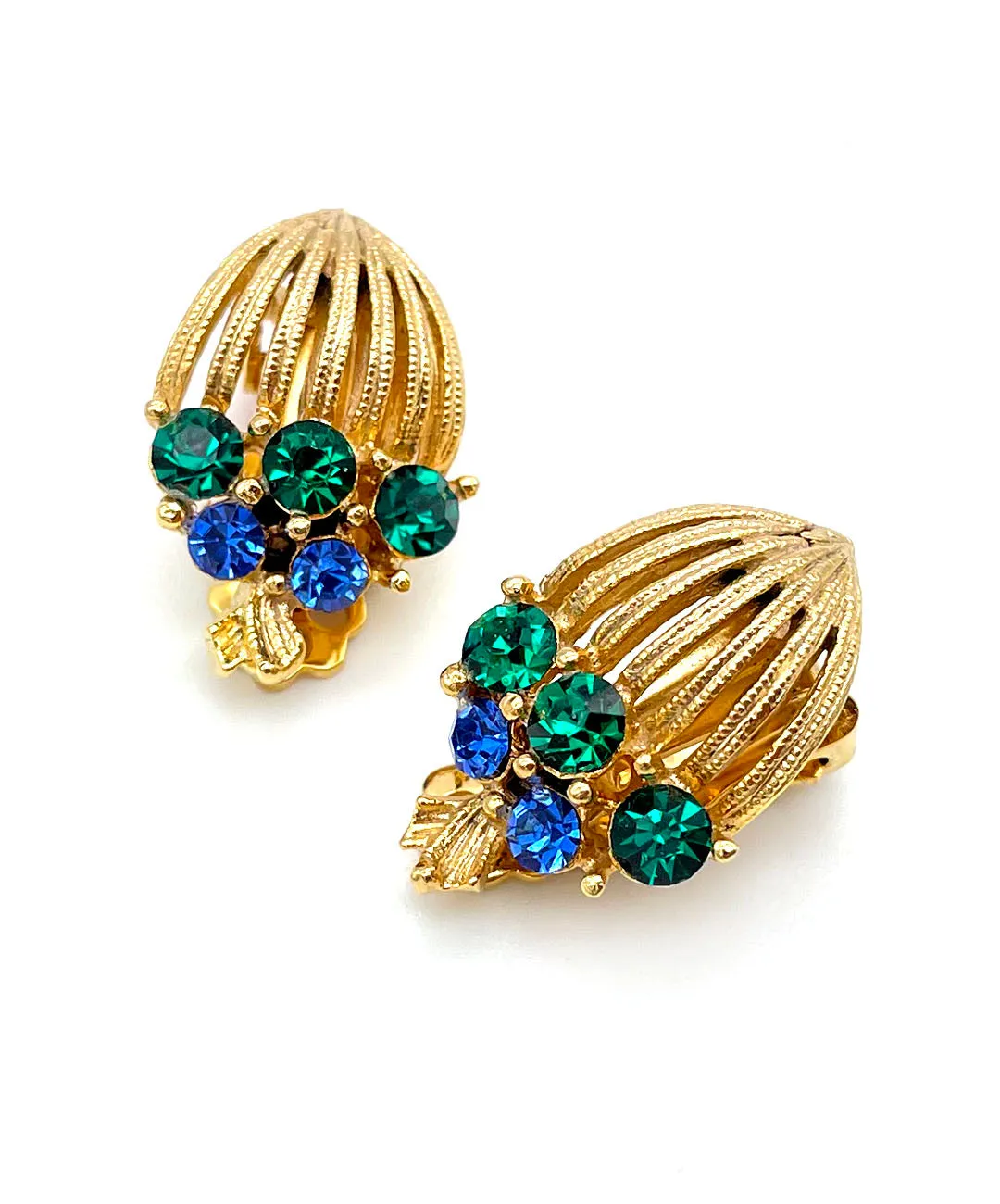 【USA輸入】ヴィンテージ ブルー グリーン ビジュー イヤリング/Vintage Blue Green Bijou Clip On Earrings