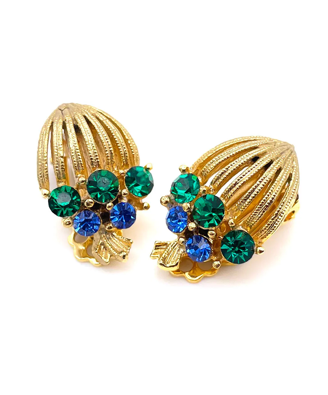 【USA輸入】ヴィンテージ ブルー グリーン ビジュー イヤリング/Vintage Blue Green Bijou Clip On Earrings