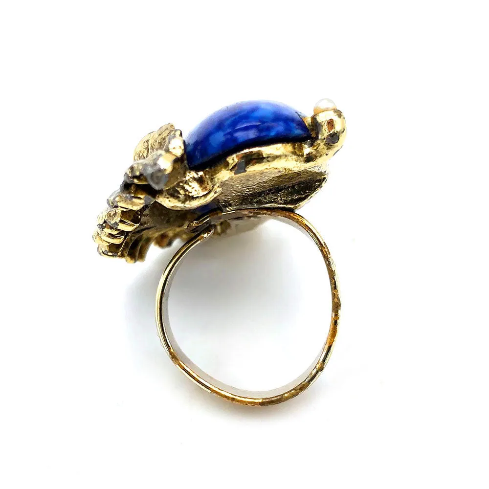 【USA輸入】ヴィンテージ ブルーマーブル リーフ パール リング/Vintage Blue Marble Leaf Pearl Ring