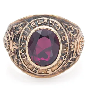 Vintage 10K Gold Lab Ruby Long Island City High School 1956 Class Ring Size 6.75