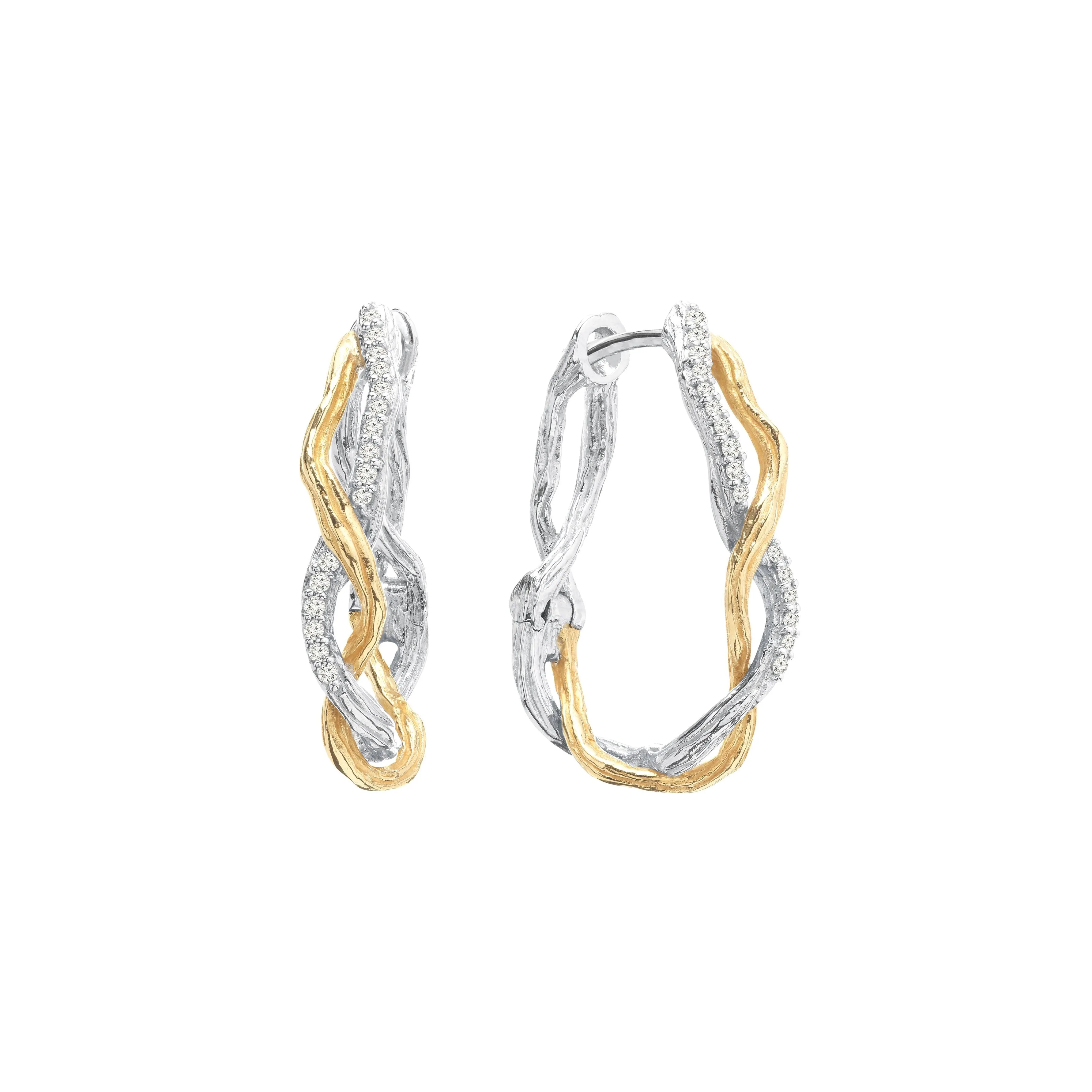 Wisteria Hoops 25mm in Sterling Silver & 18K with Diamonds