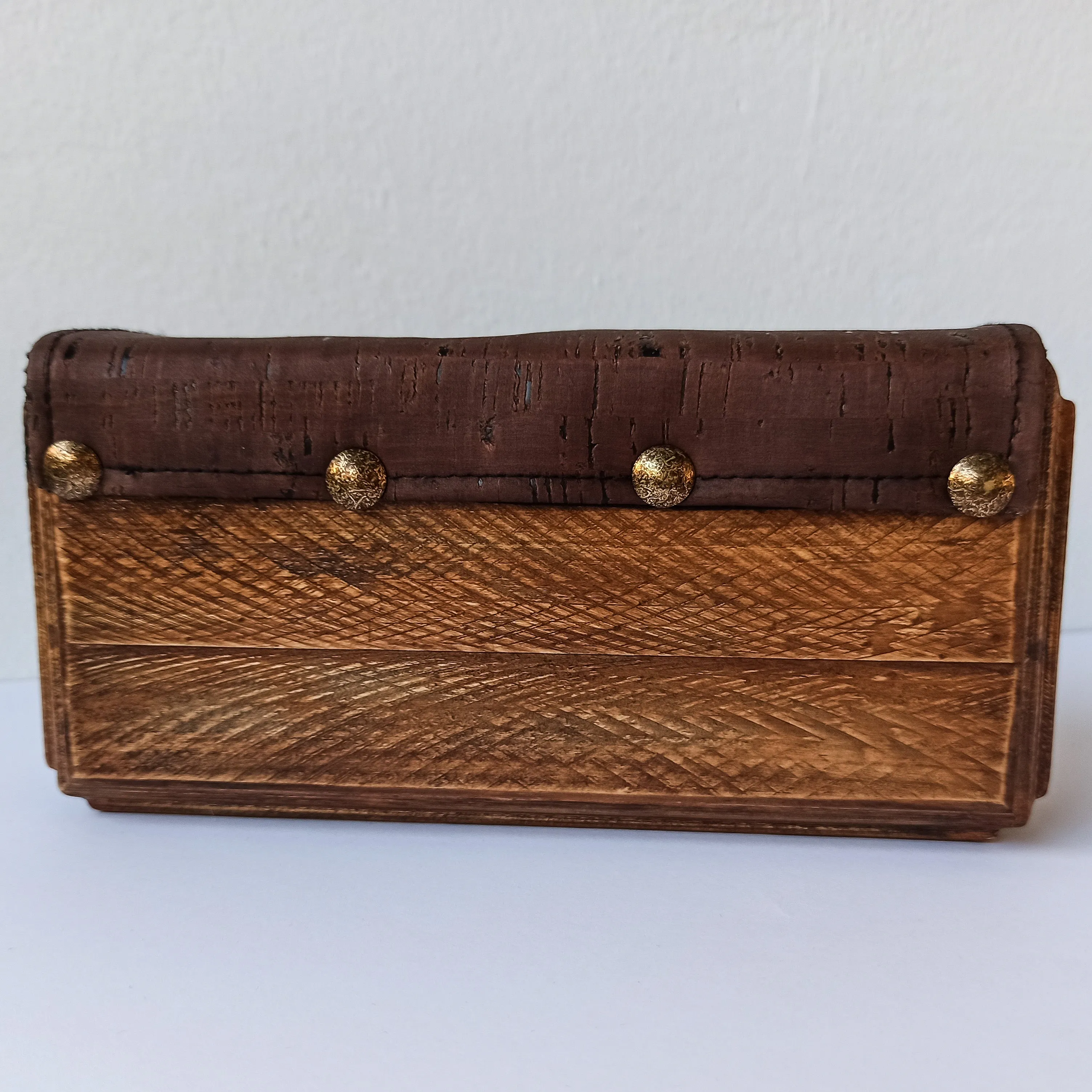 Wooden handmade clutch bag with brown cork leather - Eco friendly