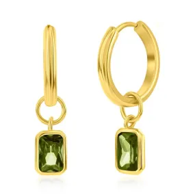 YGP Sterling Huggie Earrings with Peridot Color CZ Drop