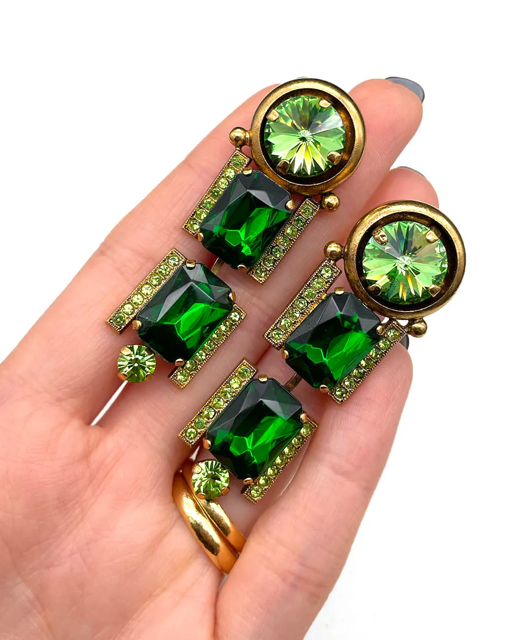 【ドイツ買付】ヴィンテージ SEIBOTH グリーン ビジュー ピアス/Vintage SEIBOTH Green Bijou Post Earrings