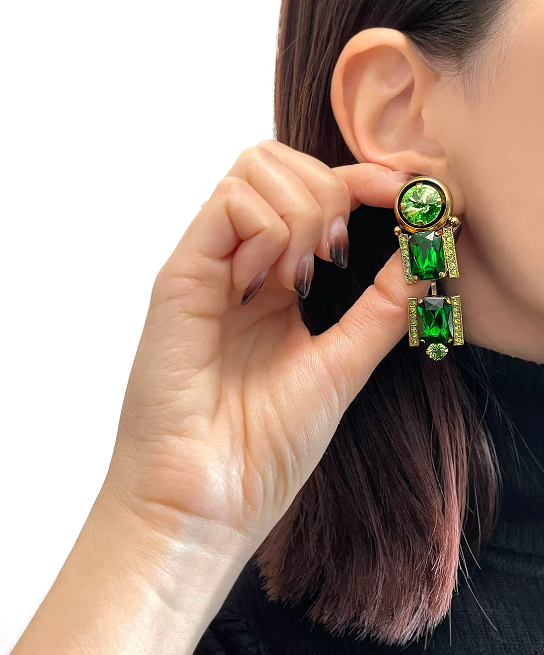 【ドイツ買付】ヴィンテージ SEIBOTH グリーン ビジュー ピアス/Vintage SEIBOTH Green Bijou Post Earrings