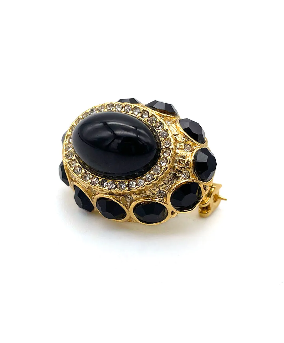 【フランス輸入】ヴィンテージ SPHINX ブラック カボション ビジュー ブローチ/Vintage SPHINX Black Cabochon Bijou Brooch