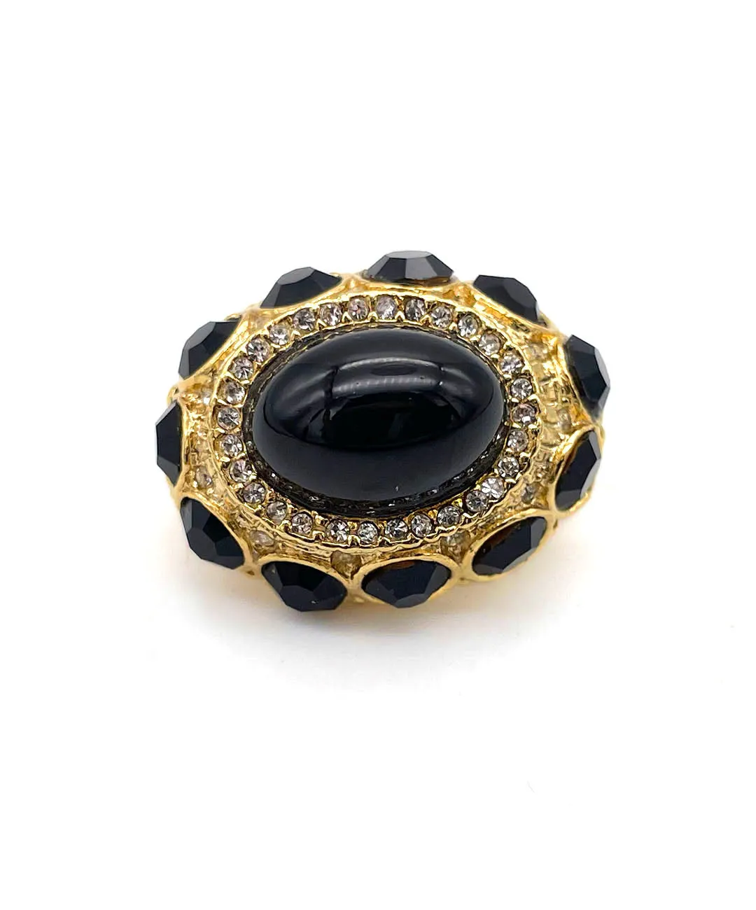 【フランス輸入】ヴィンテージ SPHINX ブラック カボション ビジュー ブローチ/Vintage SPHINX Black Cabochon Bijou Brooch