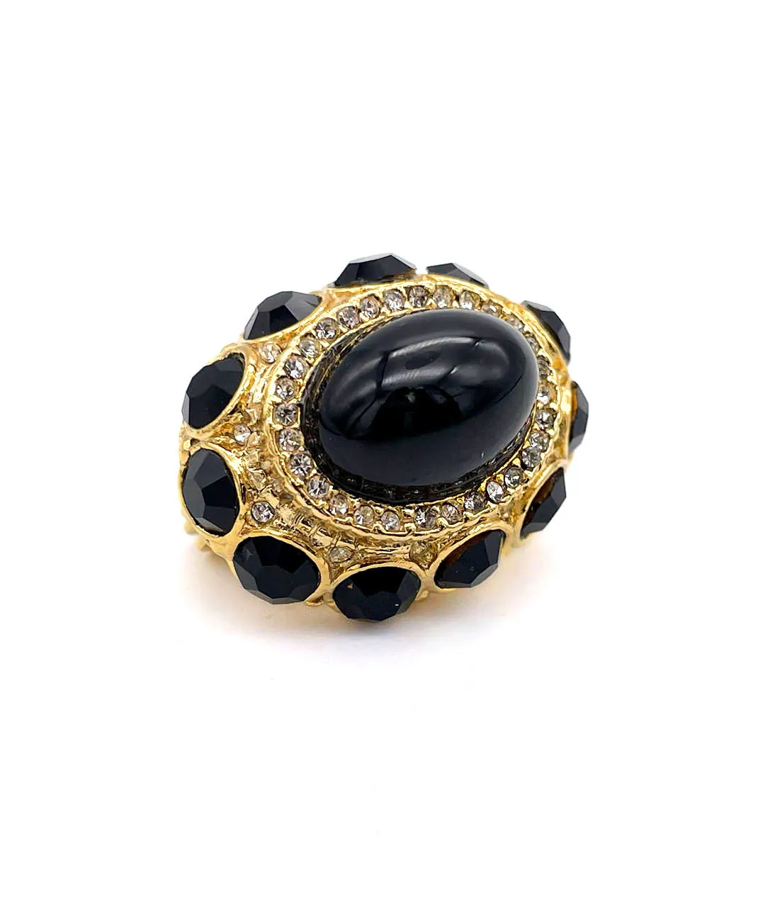 【フランス輸入】ヴィンテージ SPHINX ブラック カボション ビジュー ブローチ/Vintage SPHINX Black Cabochon Bijou Brooch